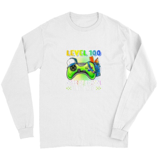 Level 100 Days Of School Unlocked Gamer Video Games Boys 2 Long Sleeves