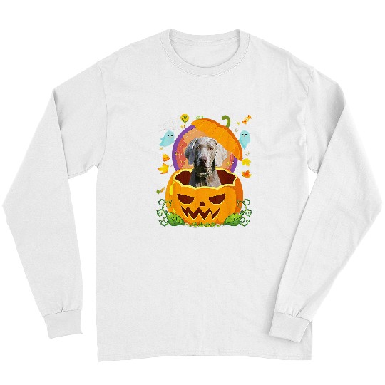 Weimaraner Witch Pumpkin Halloween Dog Lover Funny 2 Long Sleeves