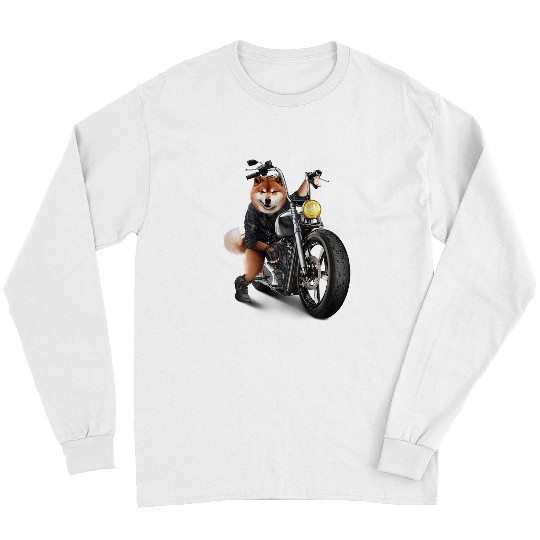 Dog Shiba Inu Riding Chopper Motorcycle Long Sleeves