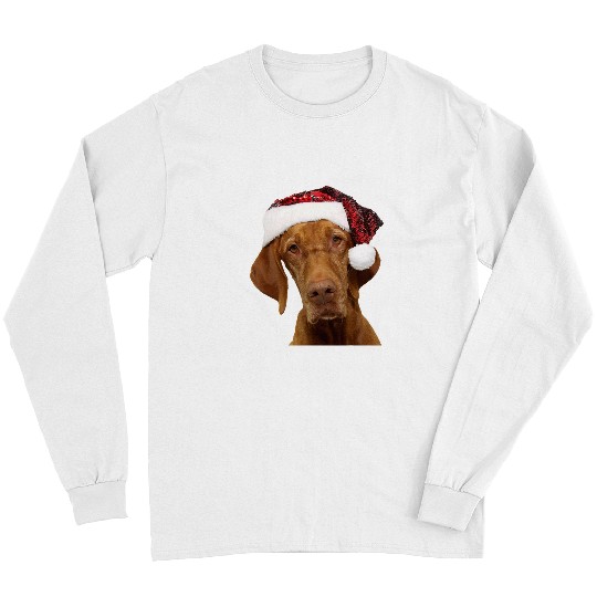Dog Vizsla Cute Vizsla Santa Hat Image Christmas Dog Hungarian Pointer Long Sleeves