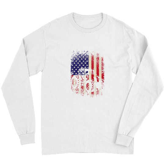 Tractor driving Farming US flag cool drawing theme Long Sleeves