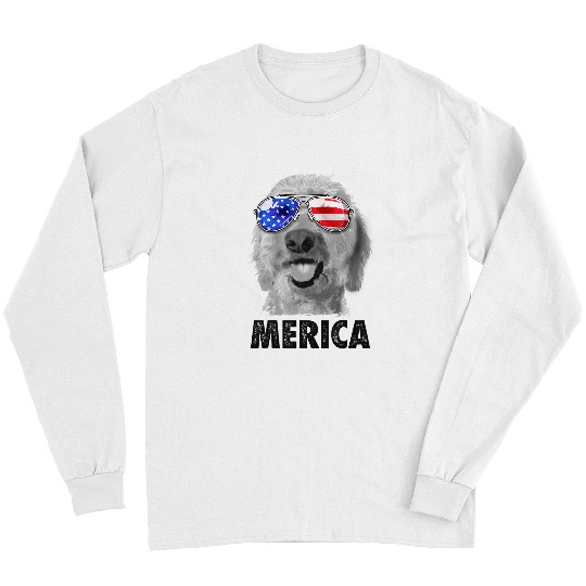 Goldendoodle 4th of July Merica Men American Flag Doodle Dog Long Sleeves