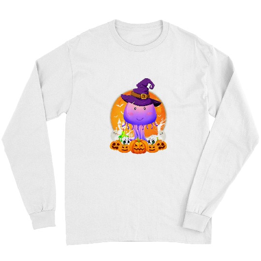 Skeletons Skulls Jellyfish Scary Pumpkin Skull Witch Jellyfish Halloween 2 Skull Long Sleeves