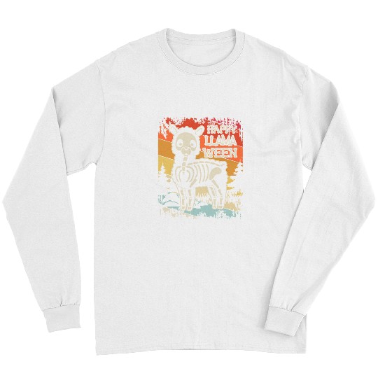 Skeletons Skulls vintages Happy Llamaween Tee Funny Halloween Skeletons LLama 185 Skull Long Sleeves