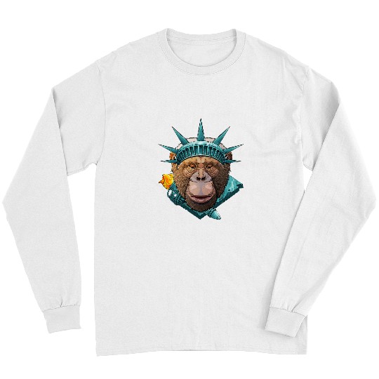 Statue Of Liberty Chimpanzee 4th Of July Animal USA America Long Sleeves