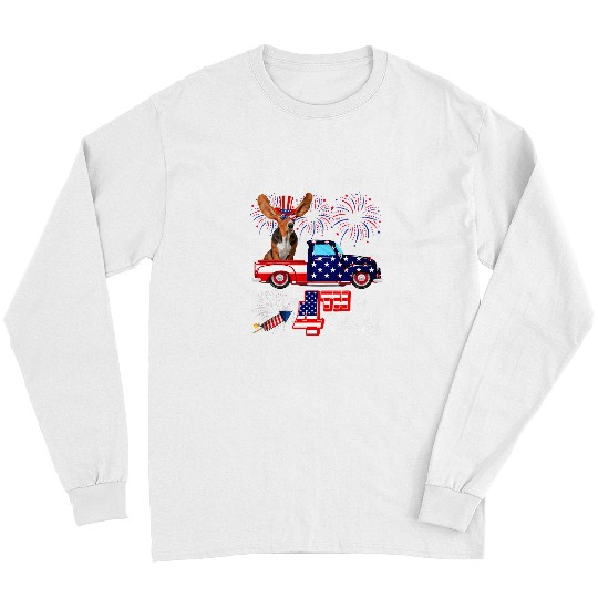Dog Basset Hound 4th Of July Basset Hound Wearing Sunglasses On Pickup Truck Long Sleeves