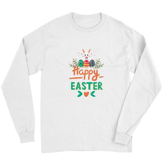 Rabbits Happy Easter Bunny Easter Day Eggs Funny Rabbit Bunny Face 2 Long Sleeves