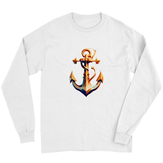 sailing boat nautical orange navy ship sailor anchor graphic Long Sleeves