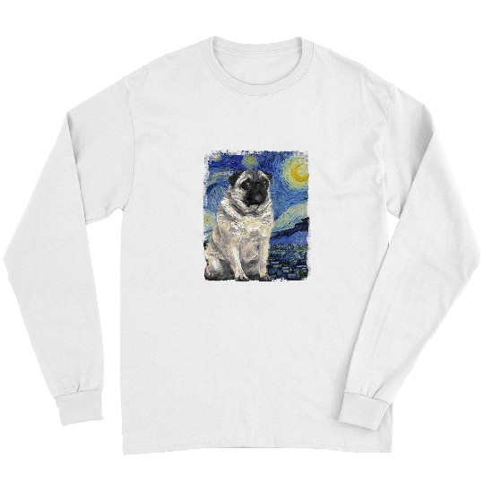 Pug Lover Starry Night Vincent van Gogh Pug Painting Pugs Dog Long Sleeves