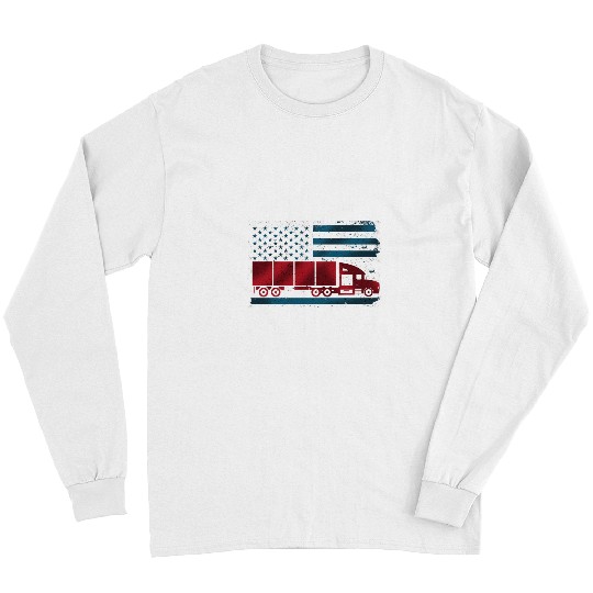 American Flag Semi Truck Driver 18 Wheeler Patriotic Trucker 2 Long Sleeves