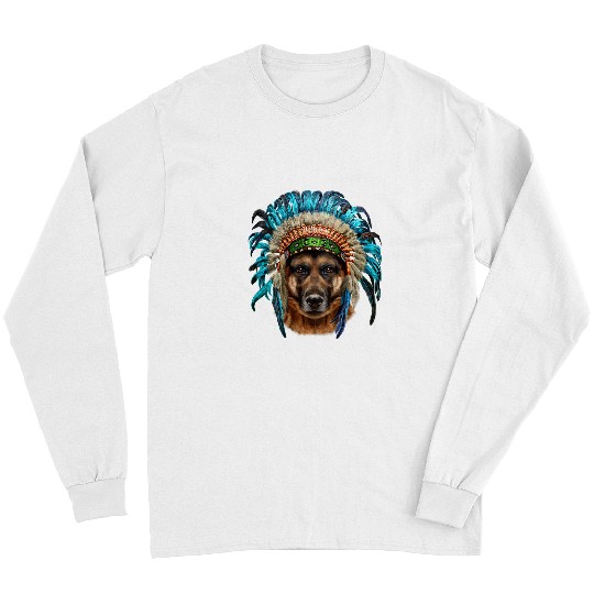 GSD in American Indian Warrior Headdress German Shepherd Dog Dog Long Sleeves