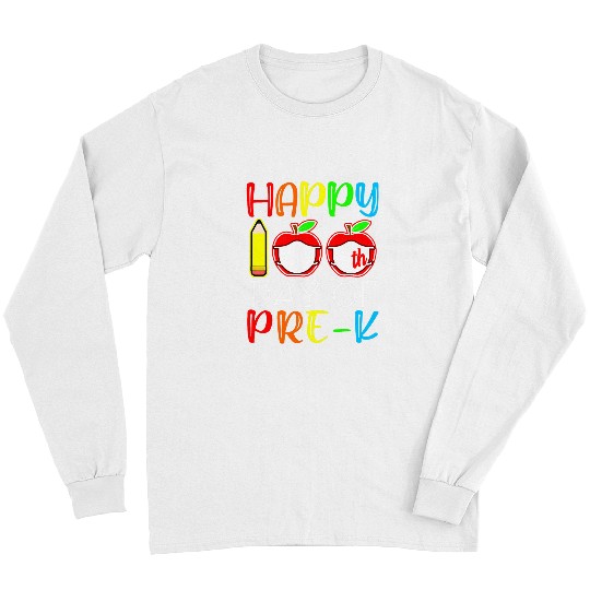Happy 100th Day Of PreK Virtual Teacher Student Apple Long Sleeves