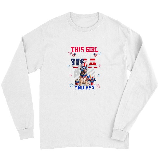 Pug Lover This Girl Loves USA And Her Beige 4th Of July Pugs Dog Long Sleeves
