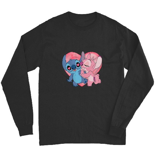 Disney Stitch And Angel Valentine's Day Long Sleeves, Lilo and Stitch Valentine Couple Long Sleeves