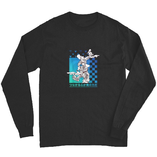 Disney Kingdom Hearts Sora Donald Goofy Kanji Checkerboard T-Shirt Long Sleeves