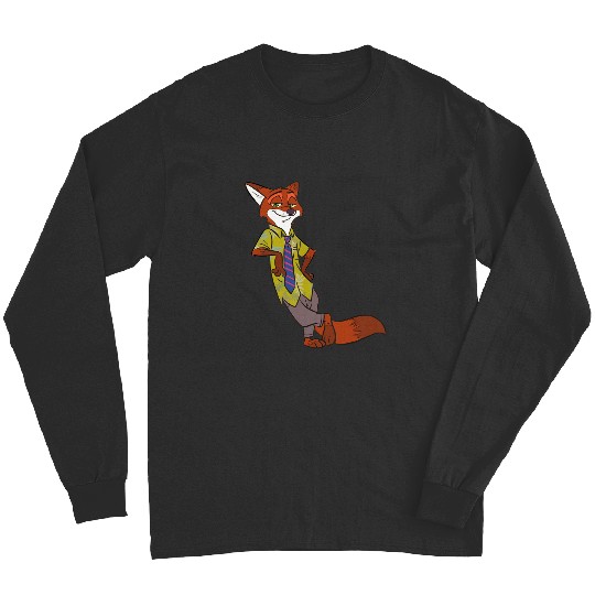 Fox Chibi T-Shirt Disney Zootopia Cool Fox Nick Wilde Leaning Long Sleeves