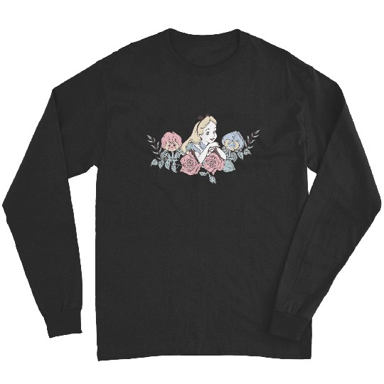 Disneyss Alice In Wonderland Cute Alice Floral Big Chest Logo Long Sleeves