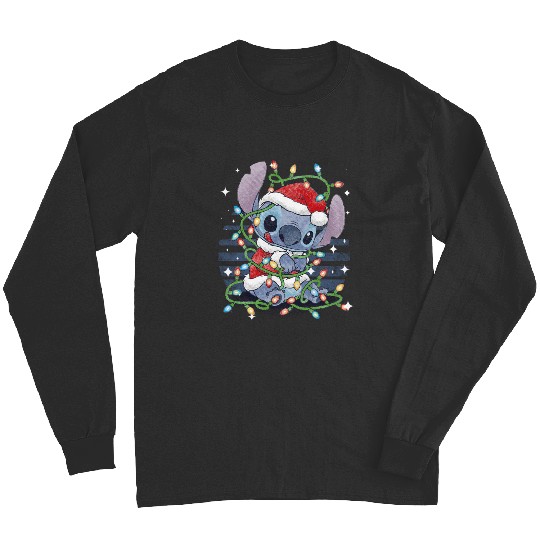 Disney Lilo Stitch Christmas Tangled Lights Portrait Merry Christmas 2024 Long Sleeves