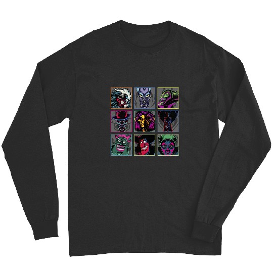 Disney Villains Colorful Neon Big Face Group Shot Panels Long Sleeves