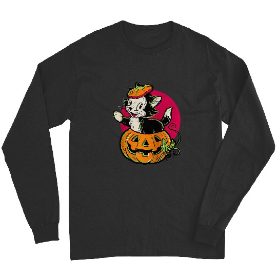Disney Pinocchio Halloween Figaro Inside A Pumpkin Retro Raglan Baseball Tee Long Sleeves