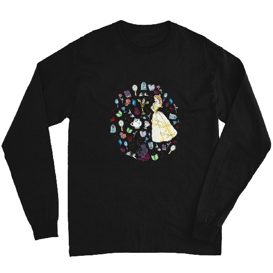 Disneyss Beauty And The Beast Iconic Items Collage Text Logo Long Sleeves