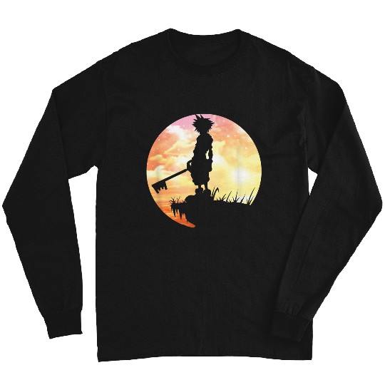 Disneyss Kingdom Hearts Sora Sunset Silhouette Pose Chest Logo Long Sleeves