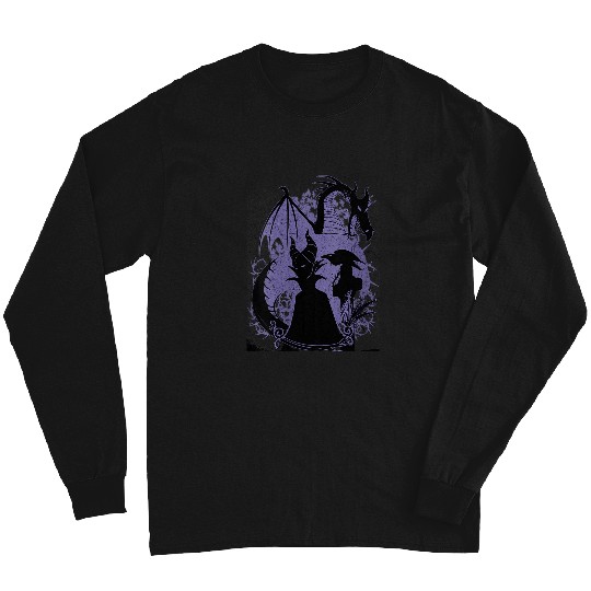Womens Disney Sleeping Beauty Maleficent Dragon Silhouette V-Neck Long Sleeves