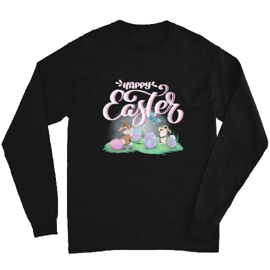 Disneyss Bambi Happy Easter Thumper Miss Bunny Vintages Logo Vneck Long Sleeves