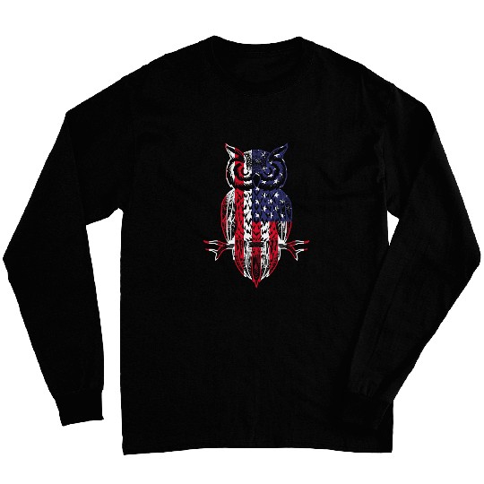 Owl Pet American Flag USA Stars And Stripes Ornithologist Bird Long Sleeves