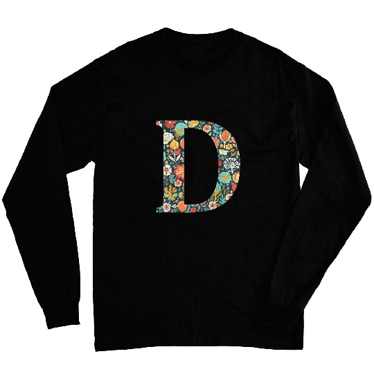 initial monogram floral letter D colorful Garden flowers Long Sleeves