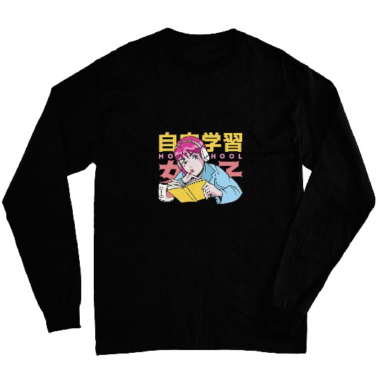 Retro Japanese Anime Girl Homeschool 90s Aesthetic Gift Long Sleeves