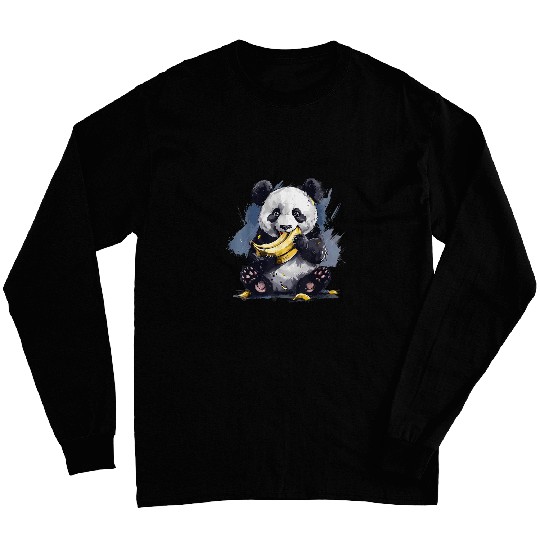 Panda Pet Banana Panda Bear Animal Art Banana Fruit Drawing Watercolor Long Sleeves
