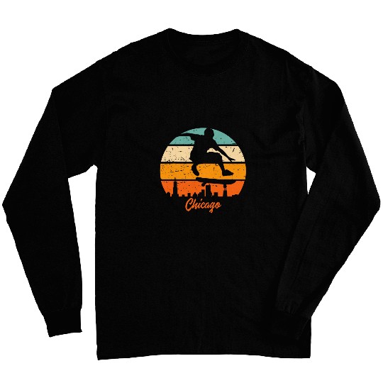 Skateboard retro design over Chicago Long Sleeves