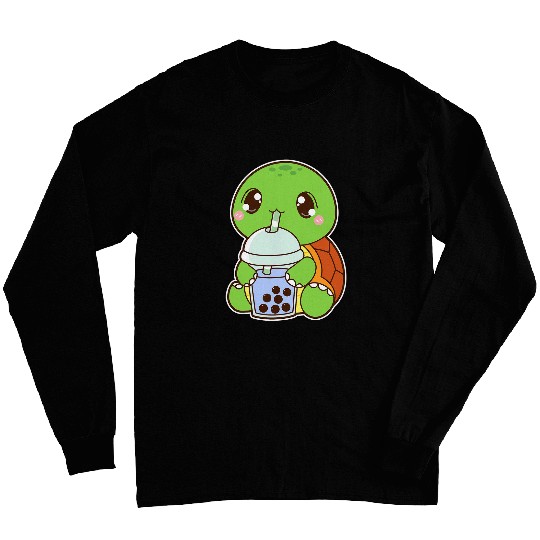 Turtle Pet Kawaii Cute Boba Turtle Reptile Blue Bubble Pearl Milk Tea Long Sleeves