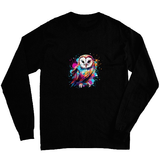 Owl Pet American Barn Owl Owls Lover Colorful Splash Art Long Sleeves
