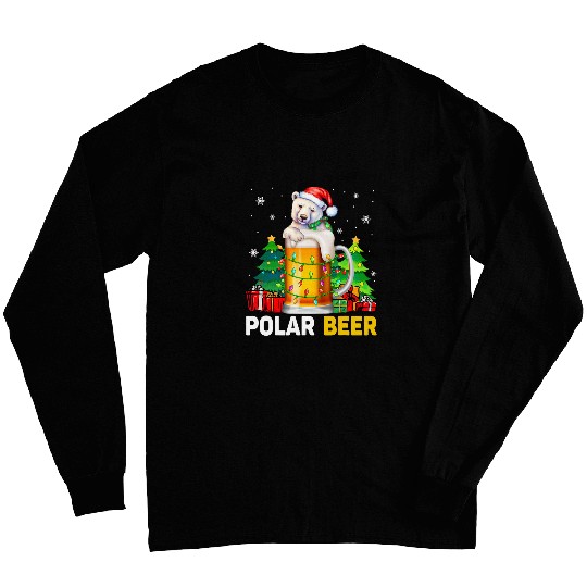 Beer Fun Polar Beer xmass Santa Polar Bear In Glasses Of Beer Drinker Long Sleeves