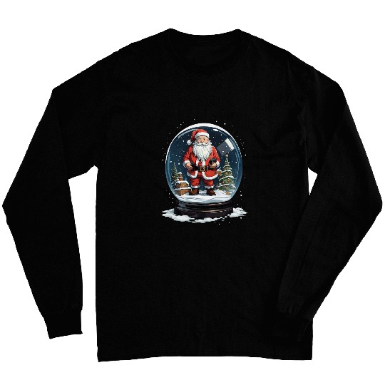 Santa Snow Globe Christmas Scene Holiday Winter Wonderland Long Sleeves