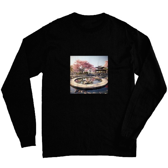 Korean Zen Garden Circular Beauty with Blossoms Afloat 1 Long Sleeves