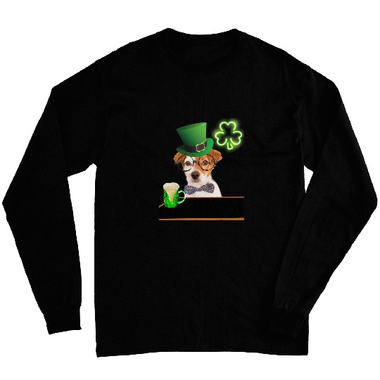 Beer Fun Jack Russell St Patricks Day Irish Green Beer Hat Long Sleeves