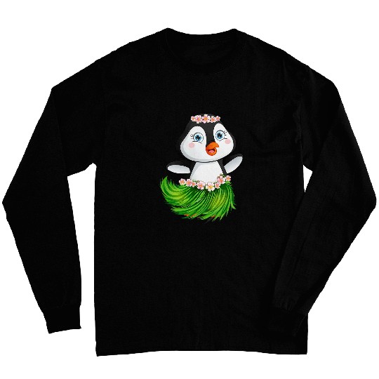 Penguin Pet Luau Hawaiian Penguin Flowers Summer Vacation Boys Girls Long Sleeves