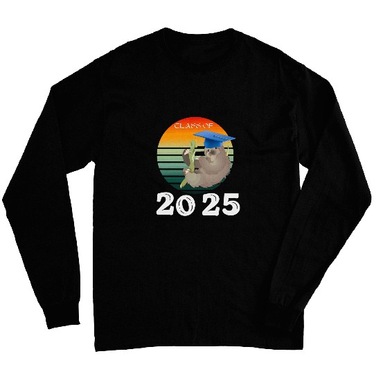 Sloth Pet funny retro senior class of 2025 sloth cap graduation Long Sleeves