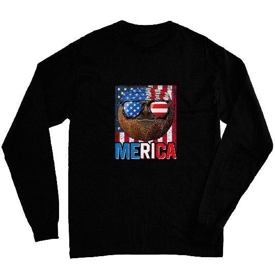 Sloth Pet Merica 4th of July Lazy American Animal Patriotic Long Sleeves