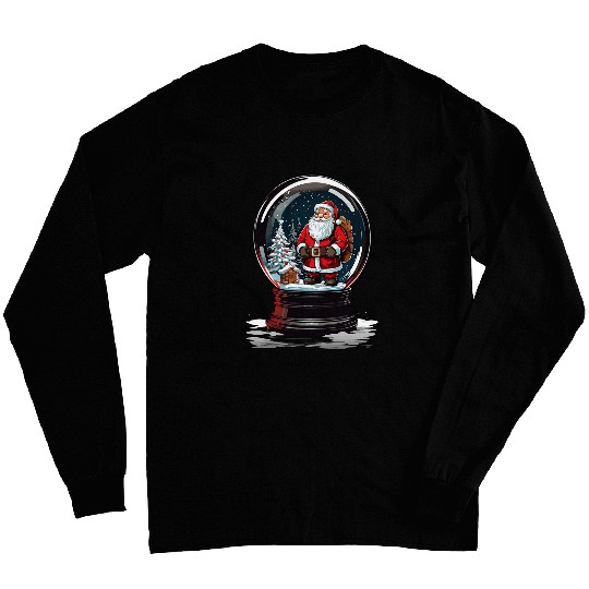 Santa Snow Globe Christmas Holiday Winter Wonderland Scene Long Sleeves