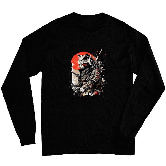 Samurai Cat Japanese Tattoo Kawaii Graphic Long Sleeves