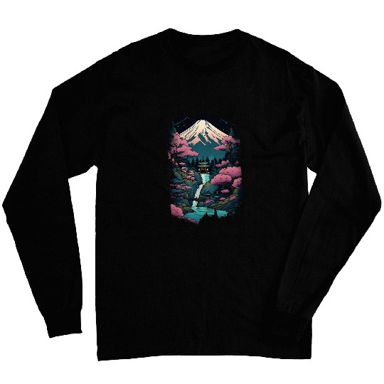 Mount Fuji Cherry Blossoms Geisha Japanese Garden Japan Art 4 Long Sleeves