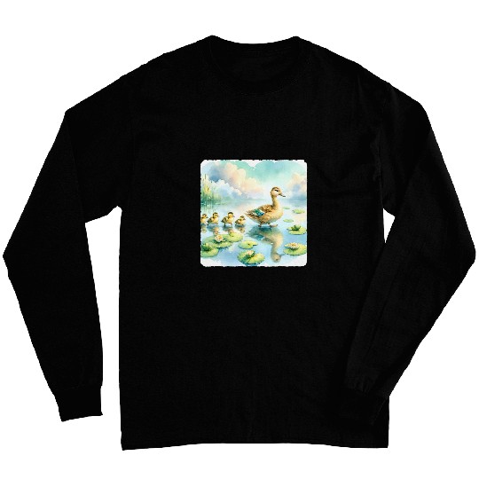 Duck Pet Mother Duck Leads Ducklings Across HeartLily Pond Long Sleeves