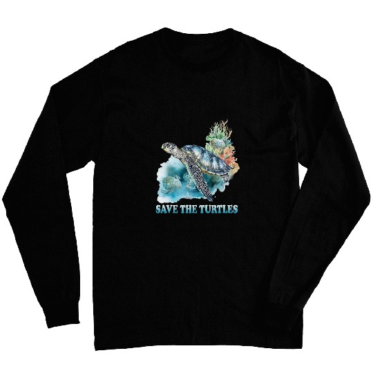 Save the Turtles Whimsical Sea Turtle Colorful Coral Reef 2 Long Sleeves