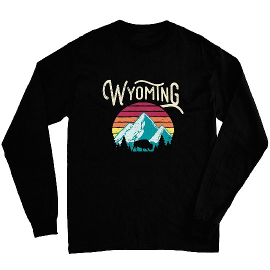 Retro Wyoming WY Mountains Nature Hiking Wildlife Adventure Long Sleeves