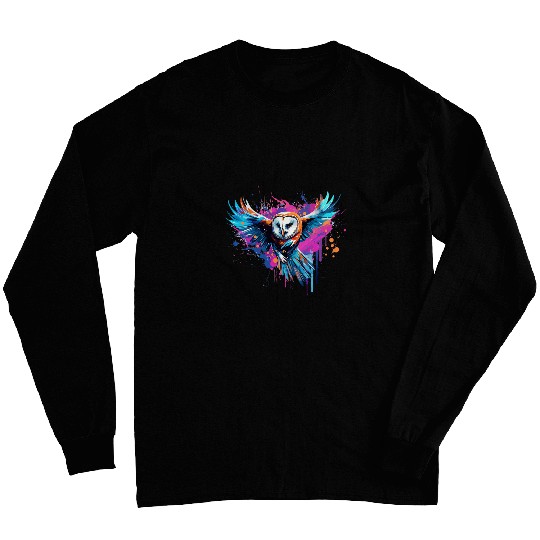 Owl Pet Splash Art Owls Lover Colorful American Barn Owl Long Sleeves