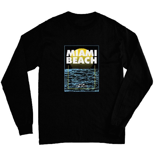 Miami Florida Retro vintages Beach Surf Surfing Sunset Ocean 3 Long Sleeves